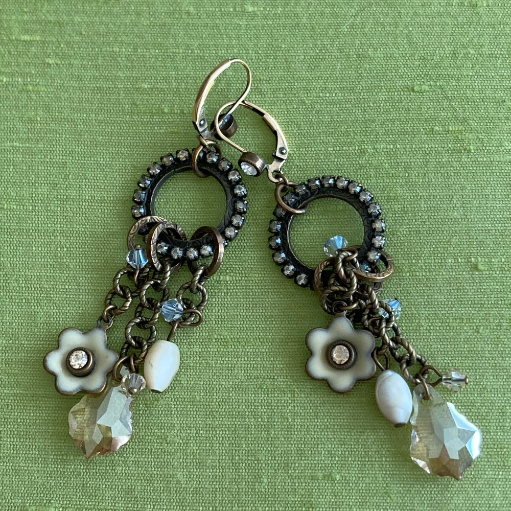 Liz Palacios chandelier earrings with enamel flower
